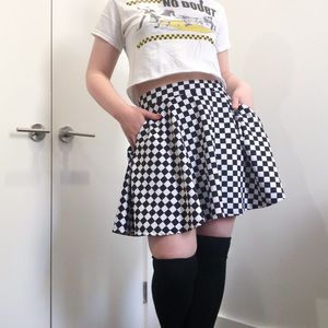 Checked Twirly Skater Skirt by Hot Topic